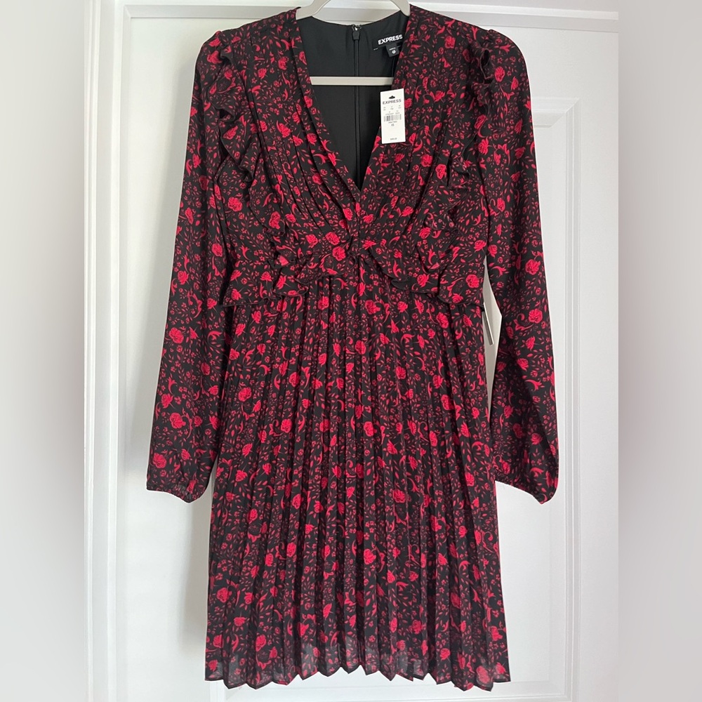 Express Long Sleeve Pleated Floral Print Dress